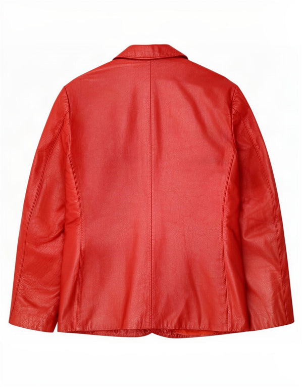 Giacca blazer in pelle vintage da donna a 2 bottoni UK 12 rossa media