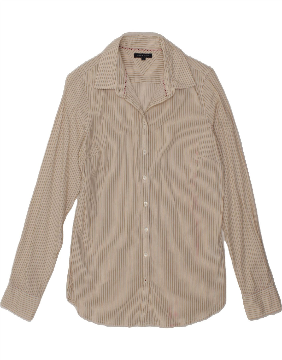 TOMMY HILFIGER Womens Shirt US 6 Medium Beige Striped Cotton Vintage Tommy Hilfiger and Second-Hand Tommy Hilfiger from Messina Hembry 