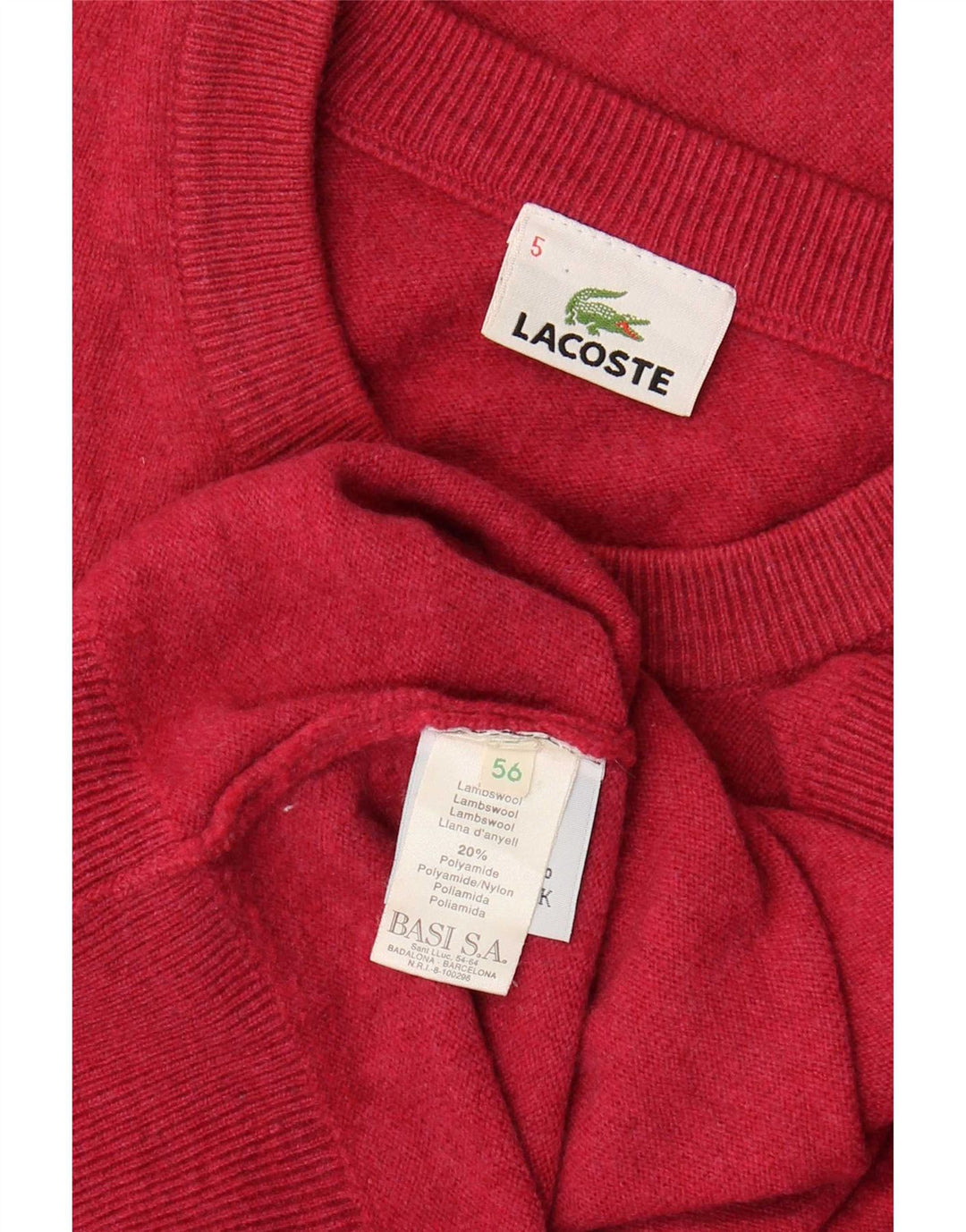 Maglione maglione girocollo da uomo Lacoste taglia 5 grande lana d'agnello rosa