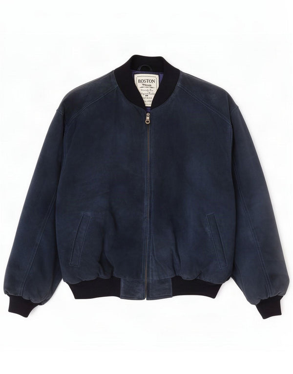Boston Bomber in pelle scamosciata da uomo UK 40 Large Blu Navy Colourblock