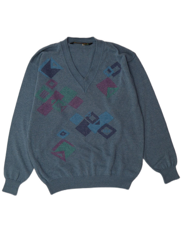 FRANK ALEXS Maglione da uomo con scollo a V IT 54 XL Cotone geometrico blu