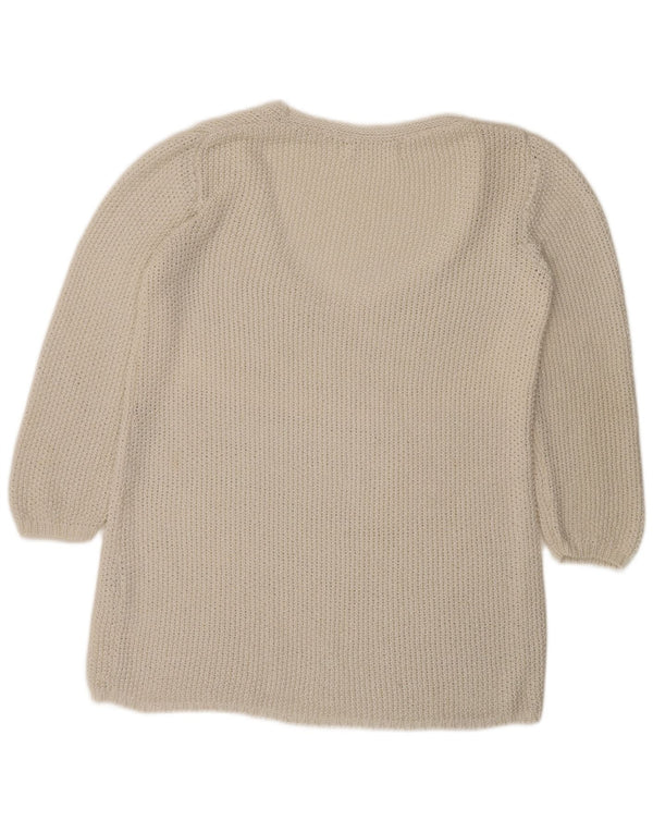 Maglione Zara da donna con scollo a V all'uncinetto con maniche a 3/4 UK 16 grande bianco sporco