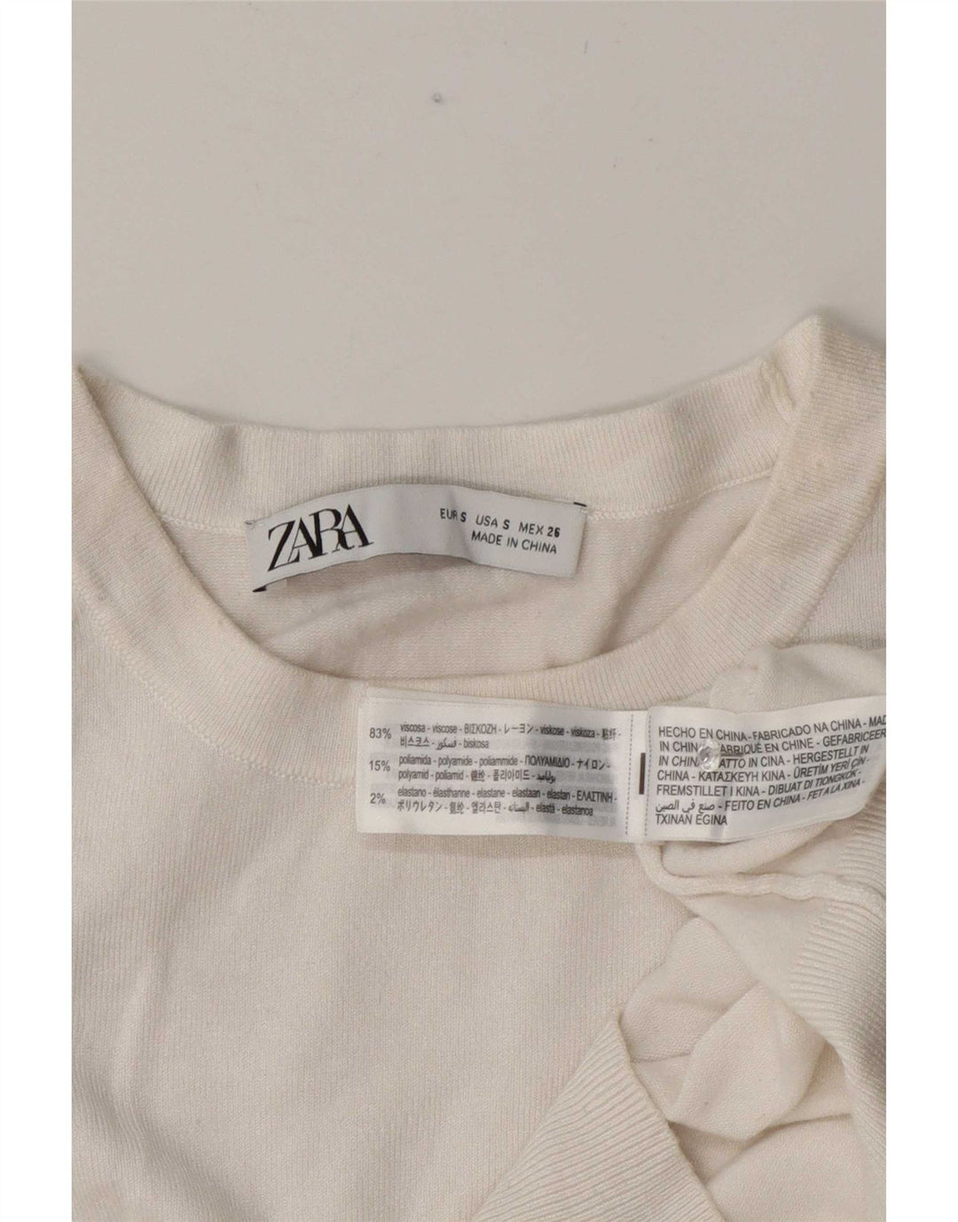 Top corto a maniche corte da donna Zara UK 10 Small bianco in viscosa