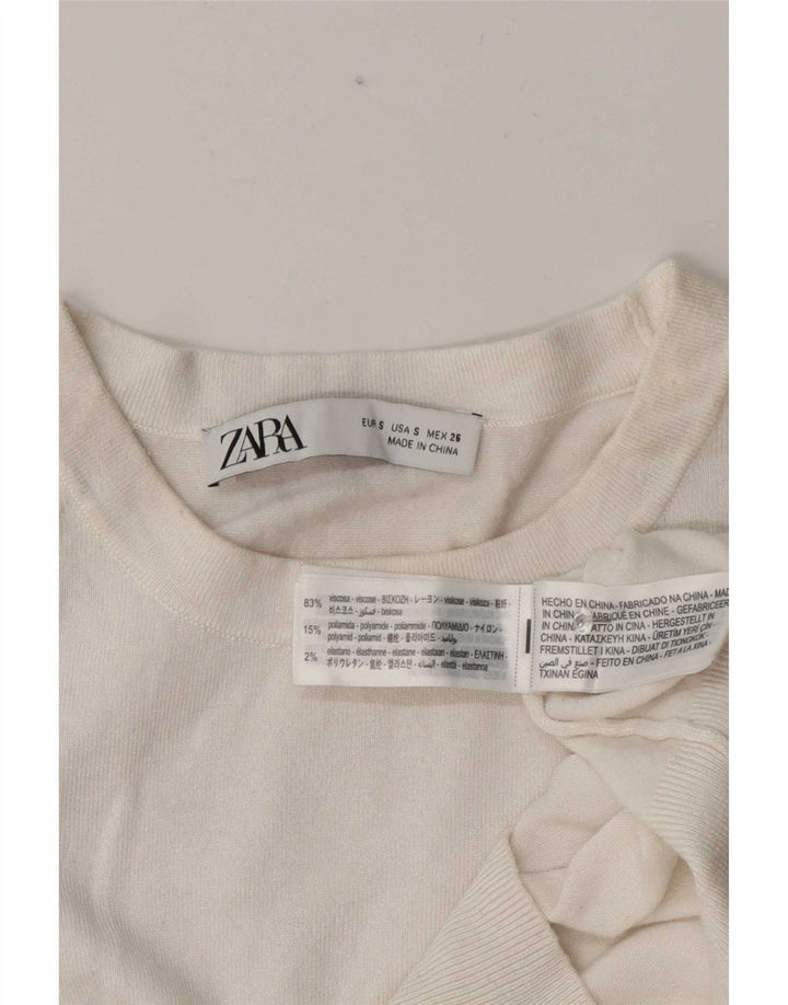 Top corto a maniche corte da donna Zara UK 10 Small bianco in viscosa