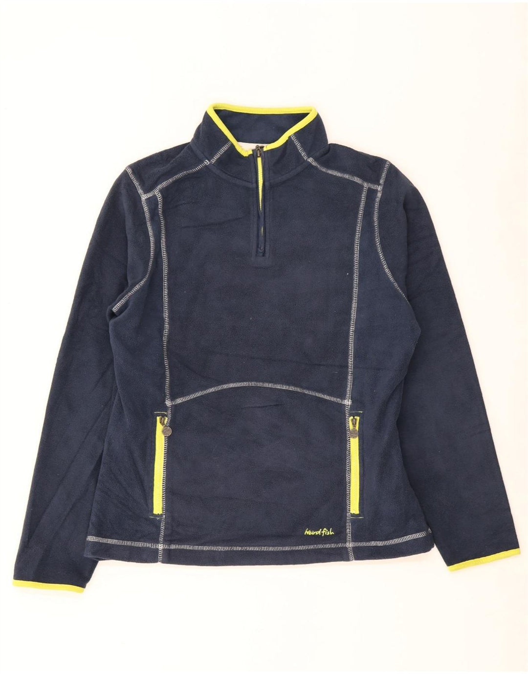 Maglione in pile da donna con collo con zip Weird Fish UK 14 grande poliestere blu navy