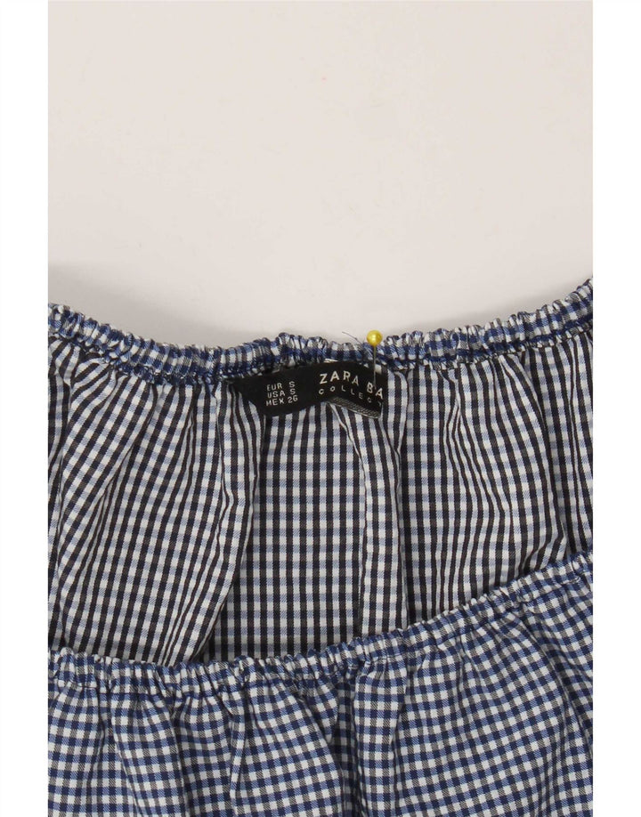 Top corto da donna con spalle scoperte Zara UK 10 piccolo a quadretti blu navy