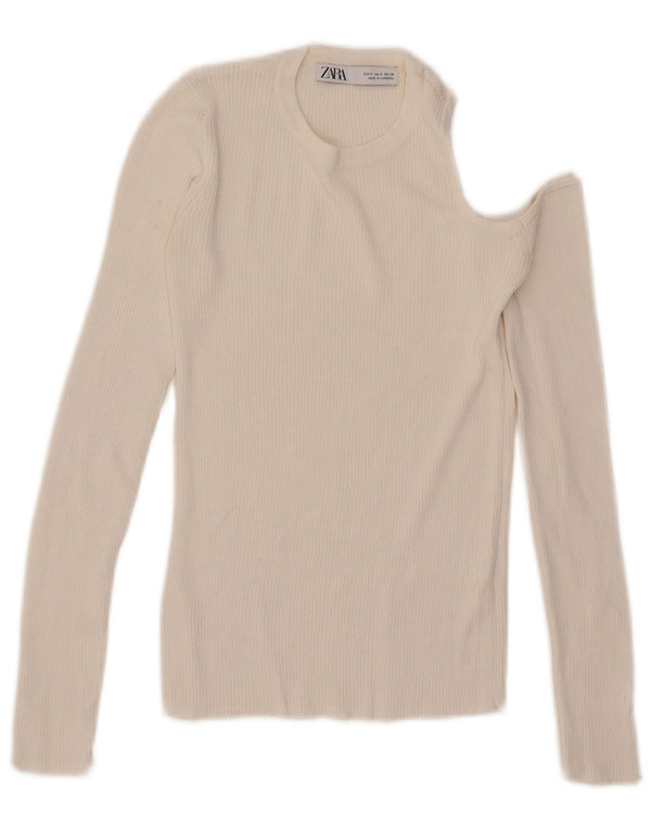 Top Zara da donna monospalla manica lunga UK 8 Small bianco