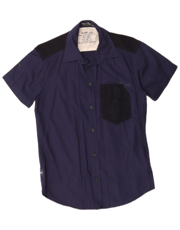Camicia a maniche corte grafica da uomo Jack & Jones piccola color block blu navy