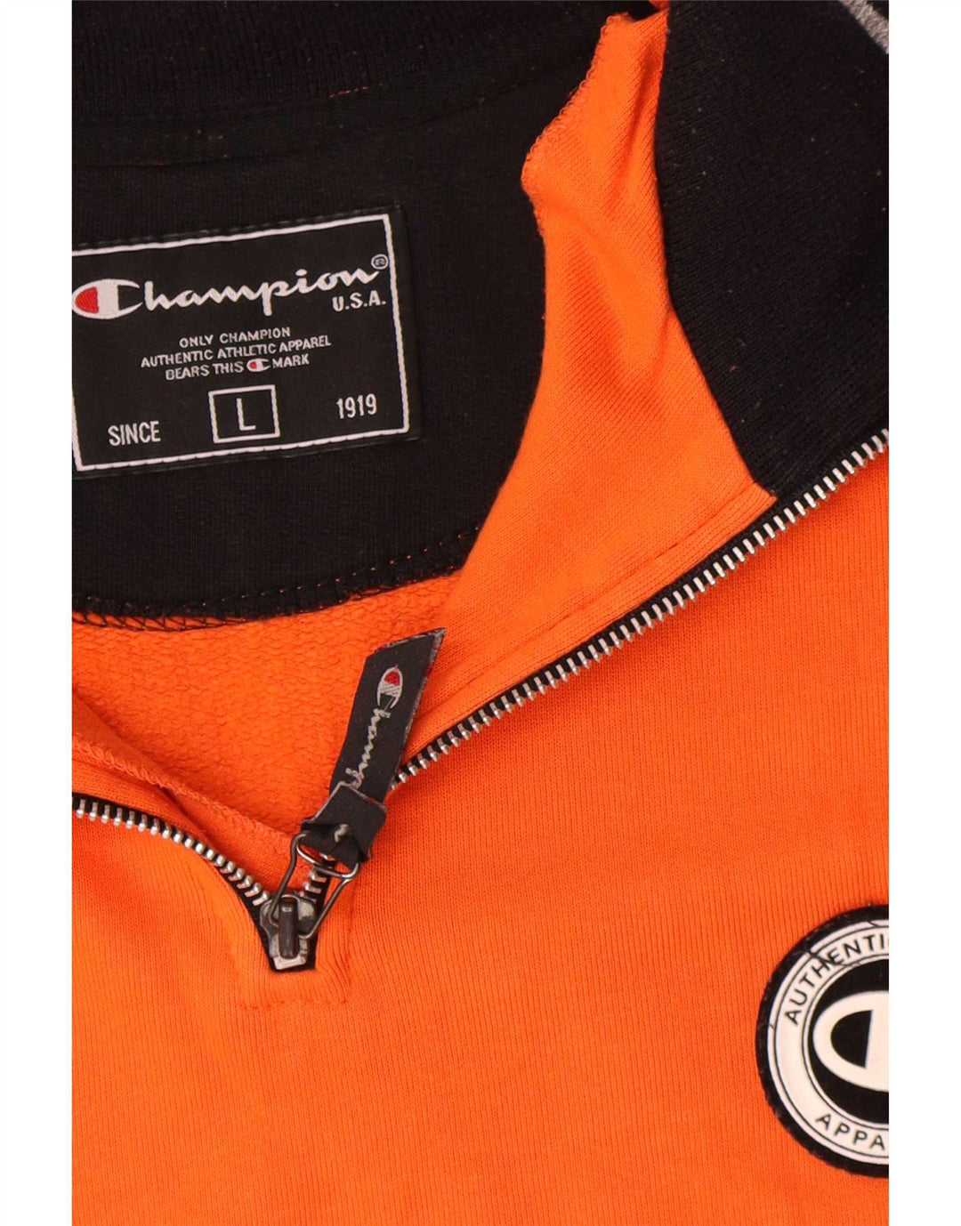 Felpa Champion da uomo con collo con zip, maglione grande, cotone color block arancione