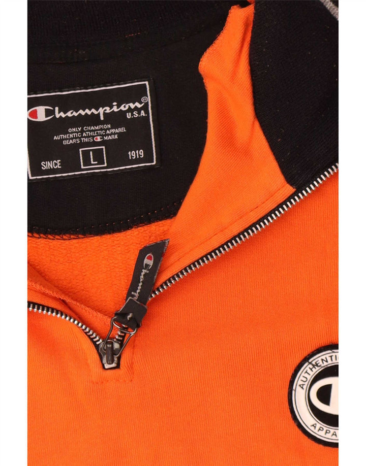 Felpa Champion da uomo con collo con zip, maglione grande, cotone color block arancione