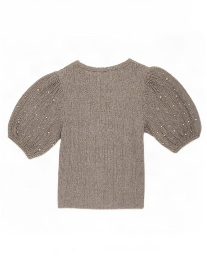 Top in camicetta lavorata a maglia da donna Zara UK 12 Poliestere screziato grigio medio