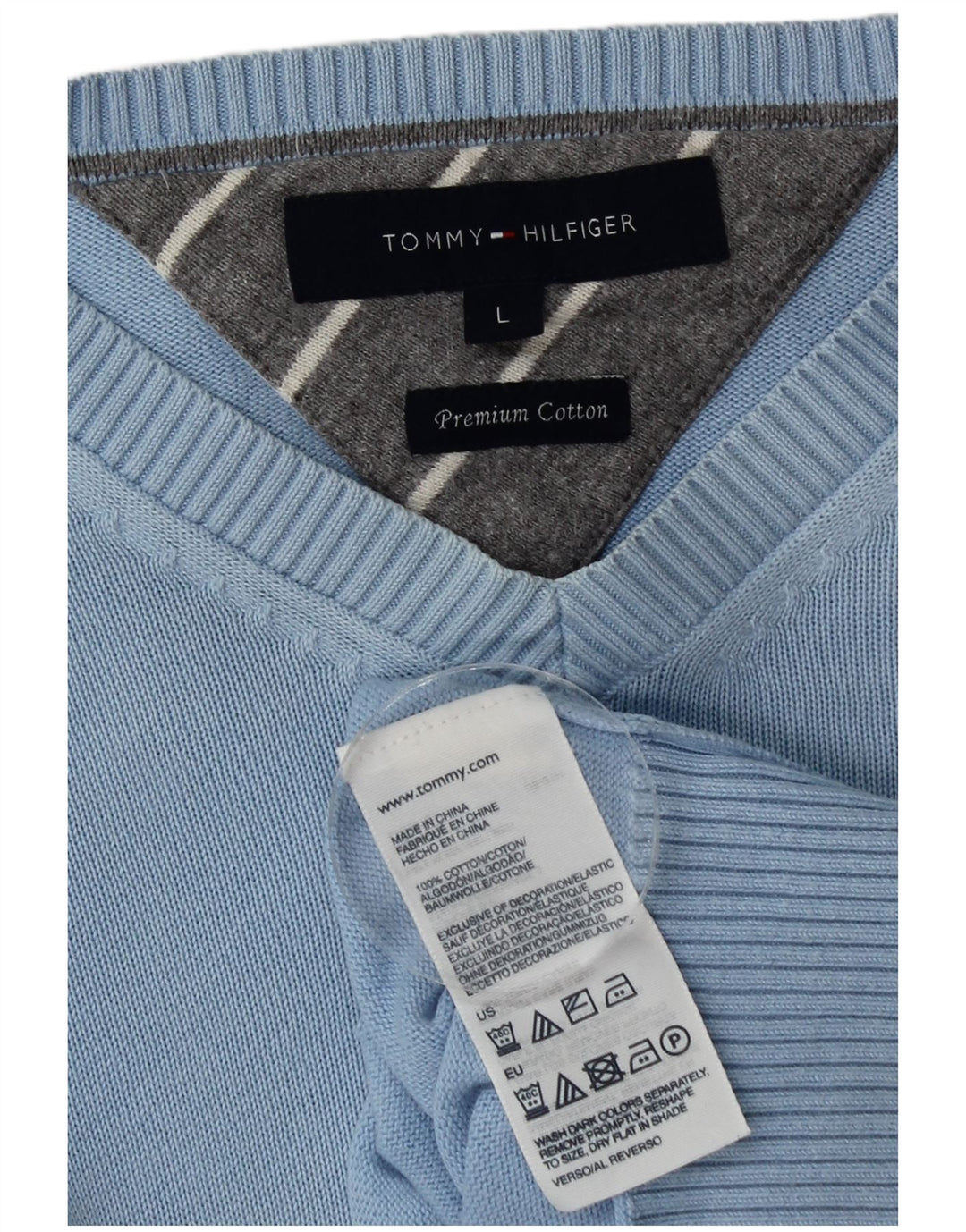 Maglione maglione con scollo a V da uomo Tommy Hilfiger grande cotone blu
