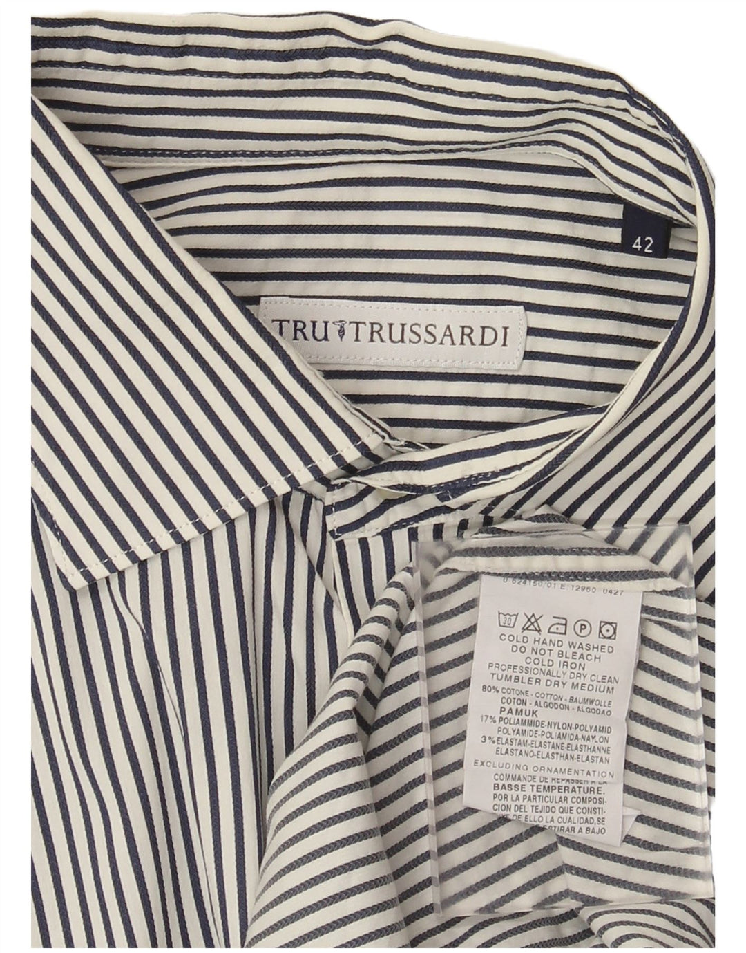 Camicia Trussardi Uomo Taglia 42 Large Cotone Gessato Blu Navy