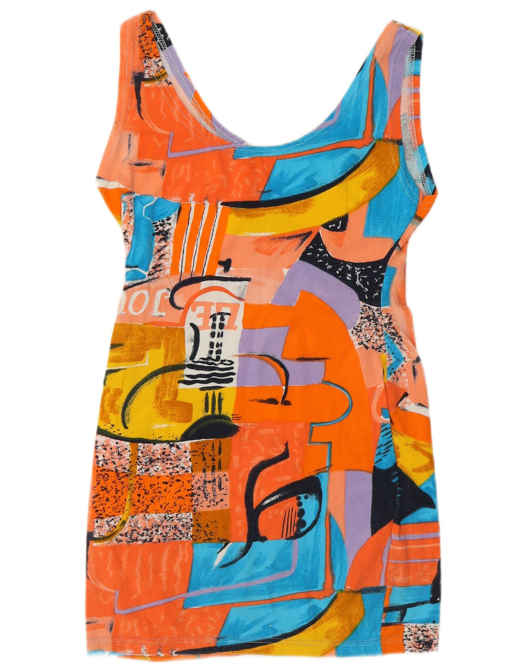 Abito aderente vintage da donna con motivo astratto UK 8 piccolo multicolore