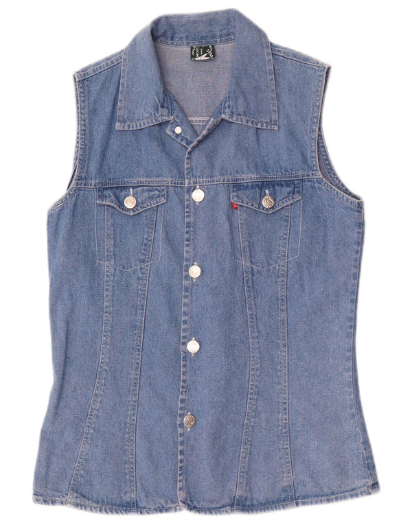 Camicia di jeans senza maniche vintage da donna UK 10 piccola blu