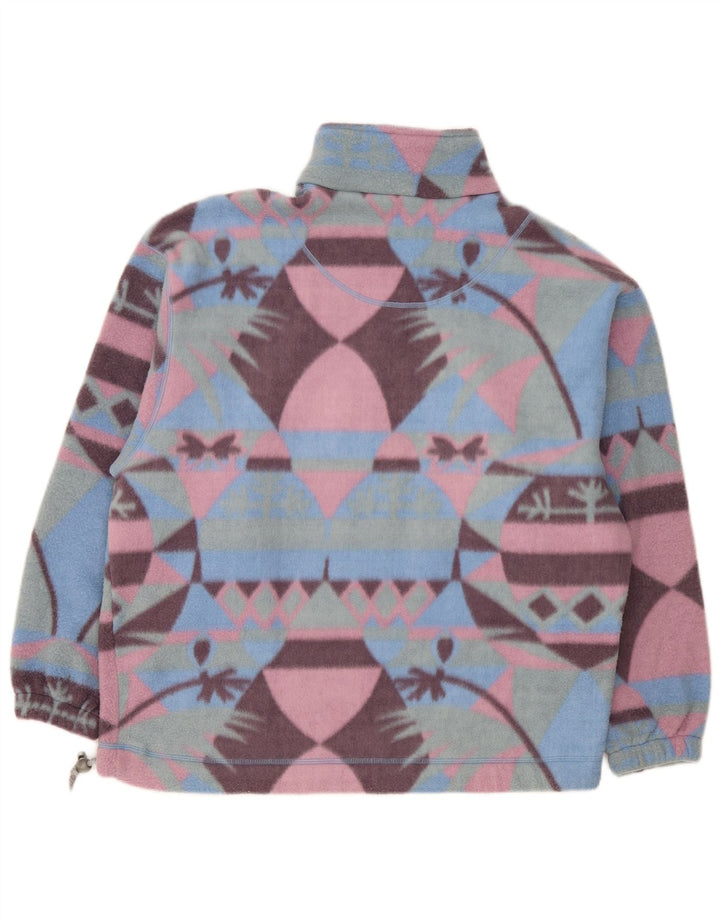 Maglione in pile vintage da uomo con zip e collo, grande, Fair Isle multicolore