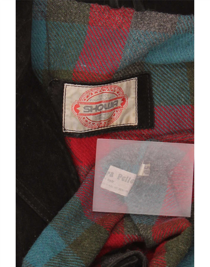 Giubbotto bomber vintage in pelle scamosciata da uomo IT 50 grande in pelle nera