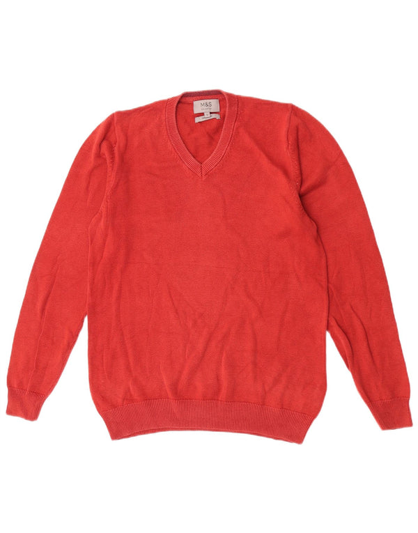 Maglione da uomo con scollo a V Marks & Spencer piccolo in cotone arancione
