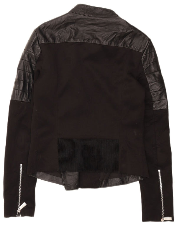 PINKO Womens Biker Jacket UK 14 Large Black Leather