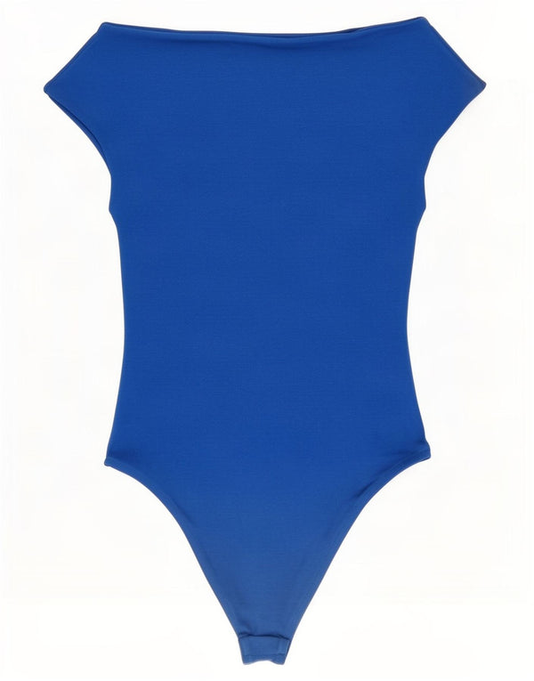 Zara Womens Off Shoulder Bodysuit UK 8 Small Blue Cotton