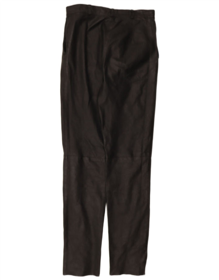 VINTAGE Womens Slim Leather Trousers W30 L33 Black Leather