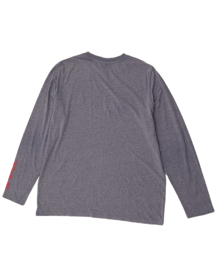 Top grafico da uomo con stampa animalier manica lunga XL in cotone blu
