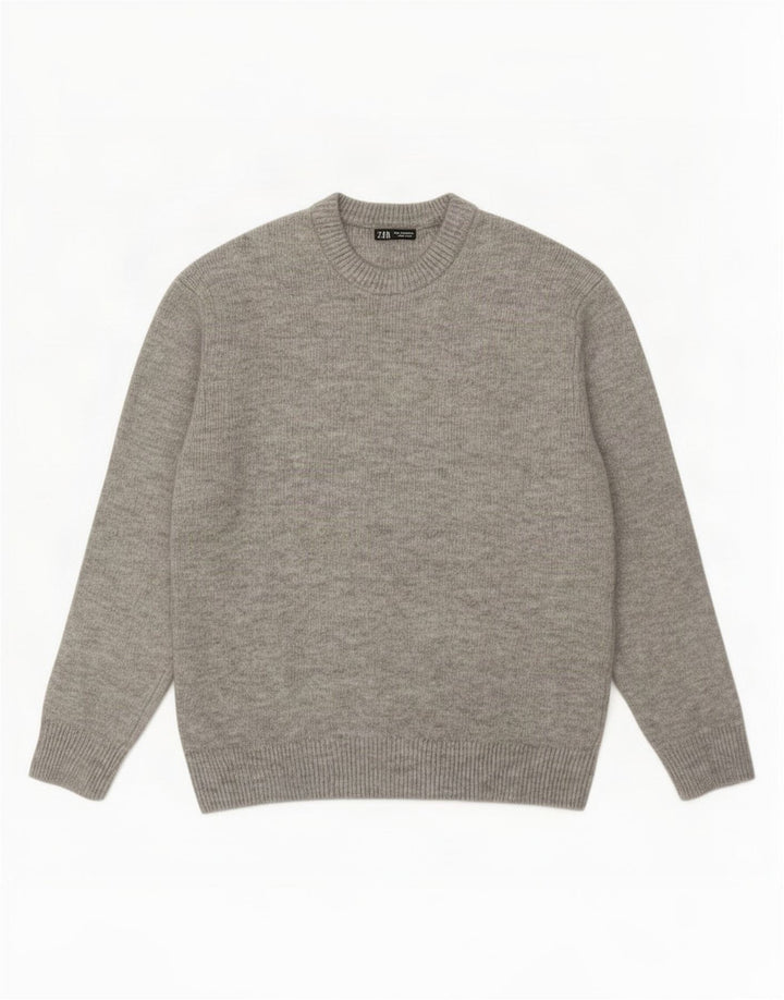 Maglione girocollo da uomo Zara in acrilico chiazzato grigio medio