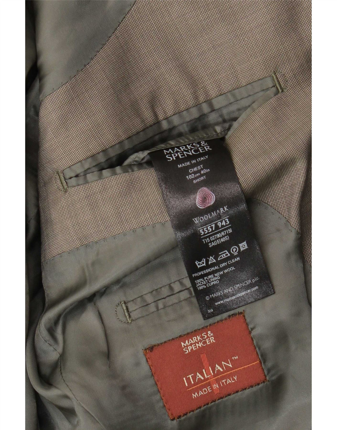 Giacca blazer a 3 bottoni Marks & Spencer da uomo UK 40 media lana vergine kaki