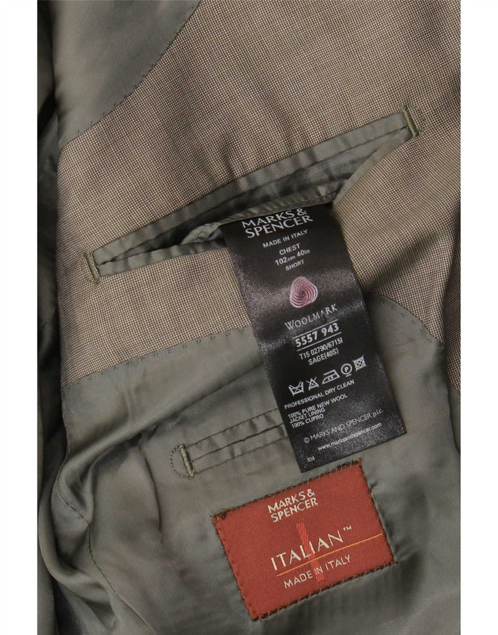 Giacca blazer a 3 bottoni Marks & Spencer da uomo UK 40 media lana vergine kaki