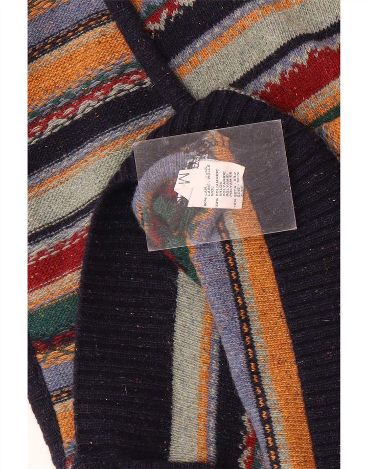 Maglione cardigan senza maniche vintage da uomo in lana a righe multicolori medie
