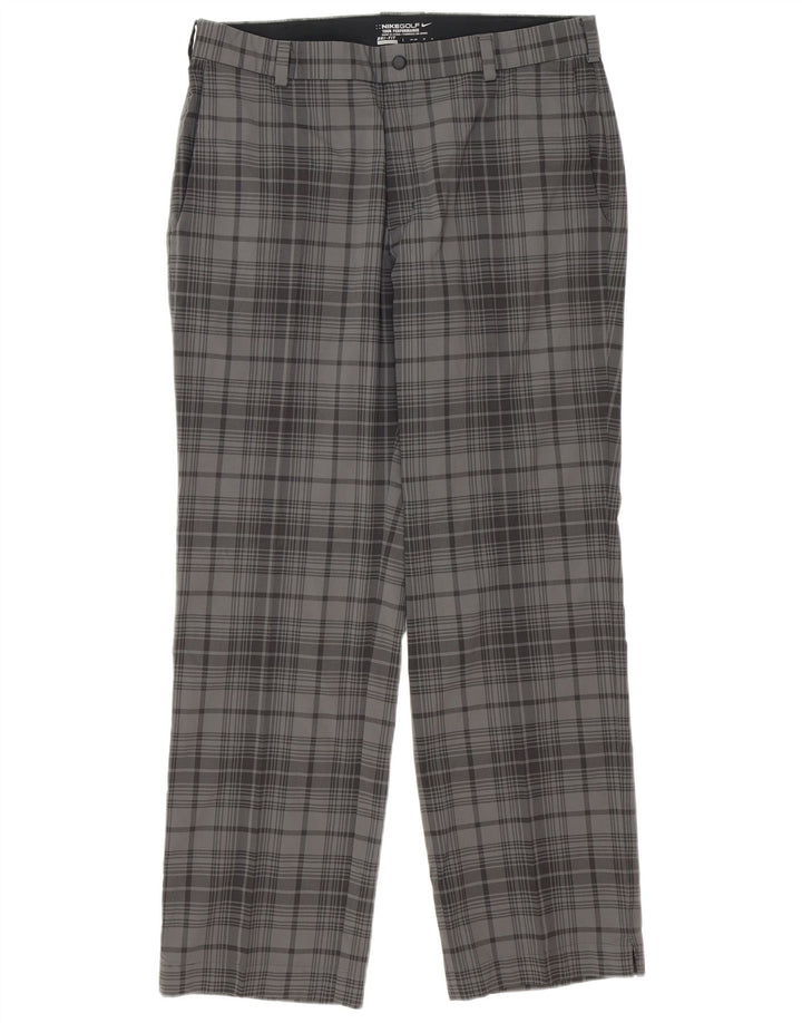 Pantaloni chino dritti Nike Dri Fit da uomo W34 L31 poliestere a quadri grigi