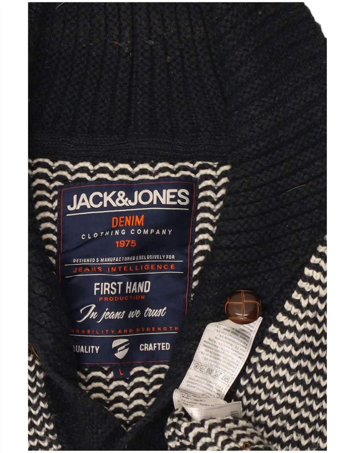 Maglione cardigan da uomo Jack & Jones grande acrilico nero Chevron