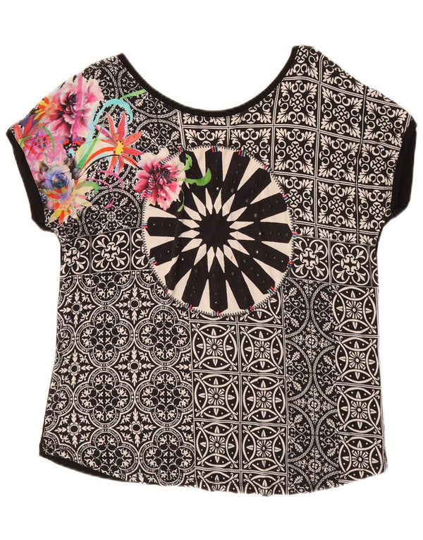 DESIGUAL T-shirt grafica da donna Top UK 14 Medium Black Floral