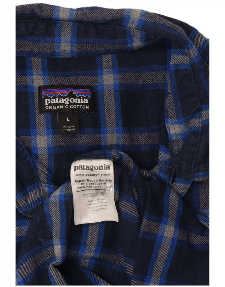 Patagonia Camicia da uomo in flanella di cotone a quadri blu grandi