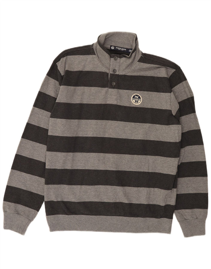 Felpa North Sails da uomo con collo abbottonato, 2XL, cotone a righe grigie