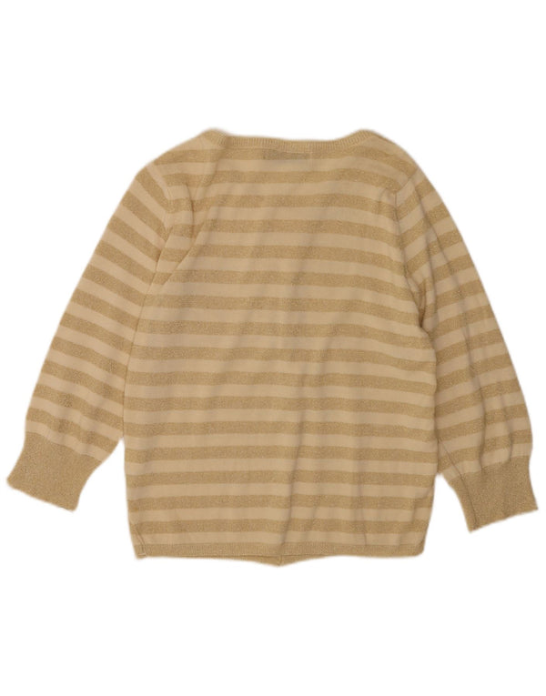 Maglione cardigan da donna Zara UK 14 cotone a righe beige grande