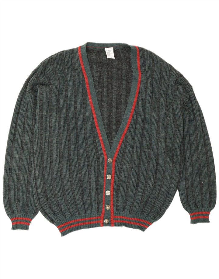 Maglione cardigan da uomo VINTAGE IT 58 3XL Poliacrilico a righe verdi