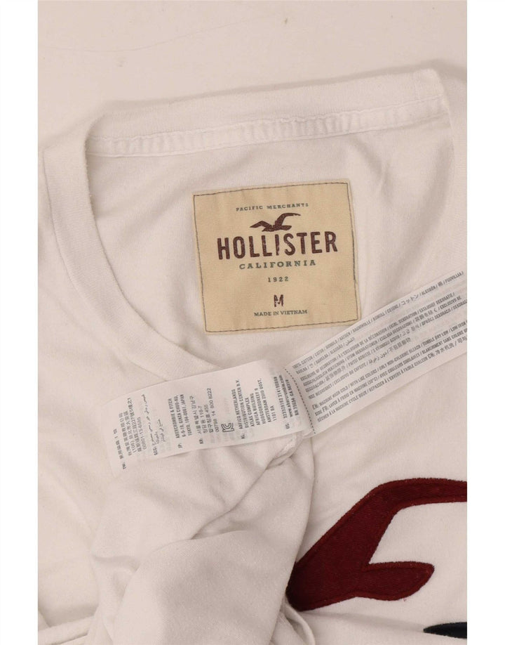 Top grafico da uomo Hollister a maniche lunghe in cotone bianco medio
