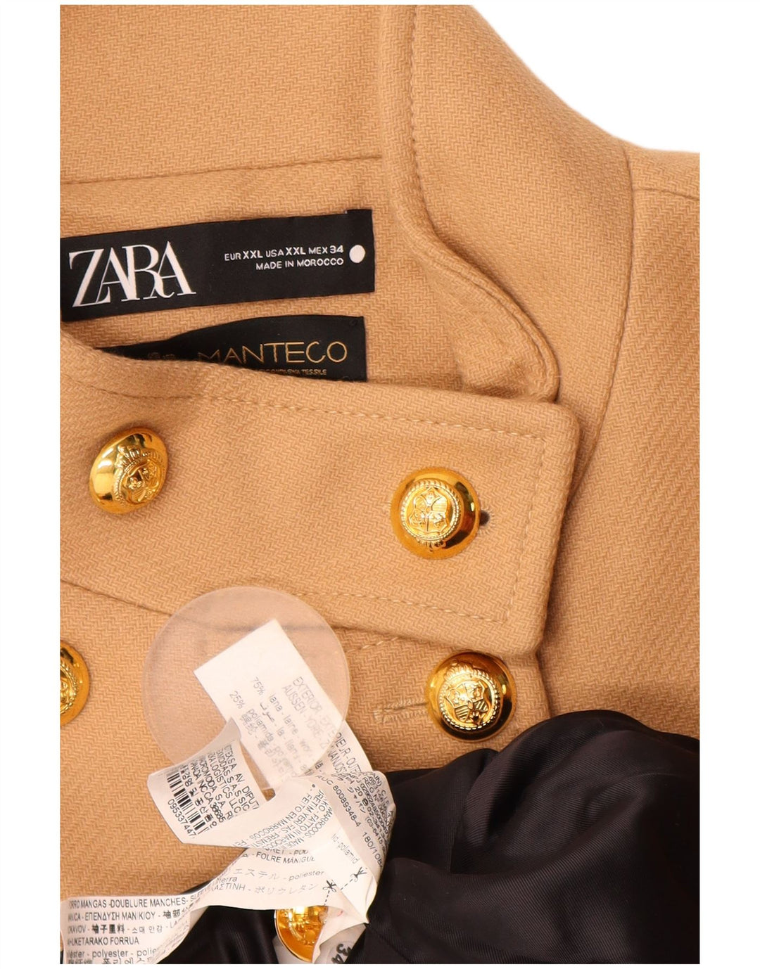 Cappotto da marinaio da donna Zara UK 20 2XL Lana beige