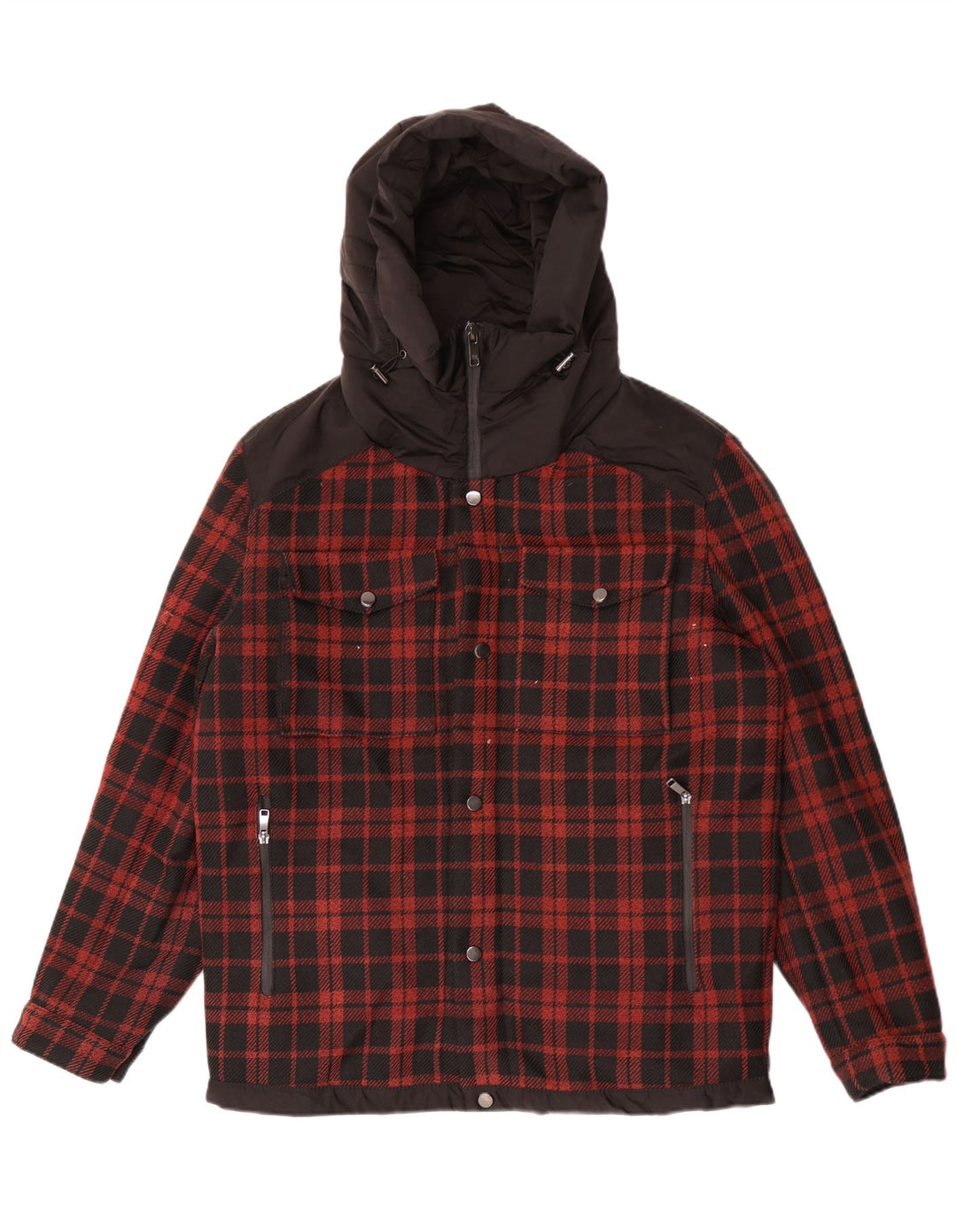 Giacca utility con cappuccio Zara da uomo UK 40 grande poliestere nero a quadri