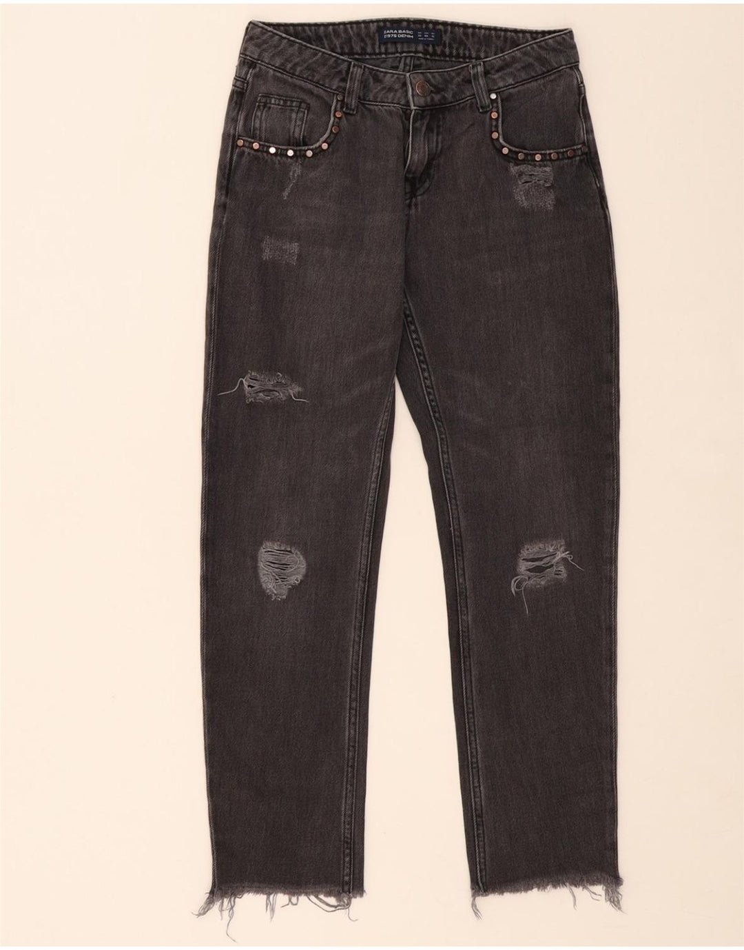 ZARA Womens Distressed Straight Jeans EU 32 2XS W22 L25 Black Vintage Zara and Second-Hand Zara from Messina Hembry 