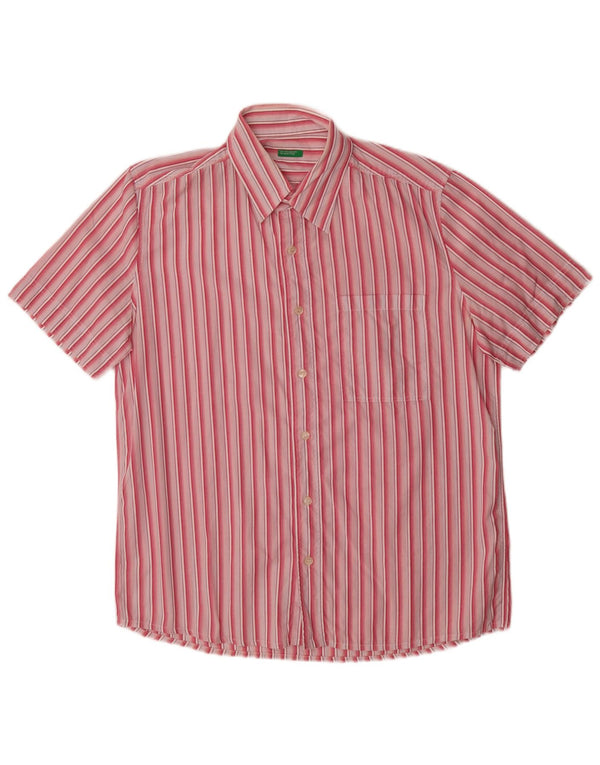 Camicia Benetton Uomo Manica Corta Cotone Righe Grandi Rosa