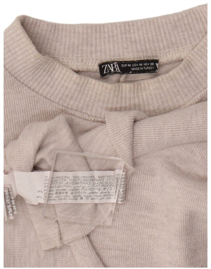 Top corto da donna Zara a maniche lunghe UK 14 Poliestere beige medio
