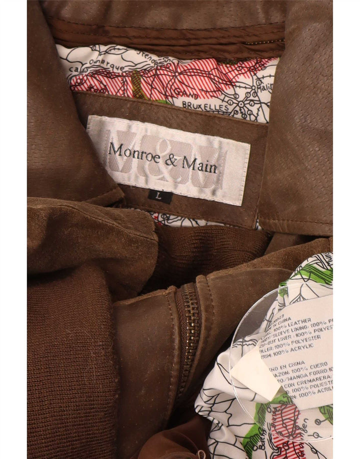 Giacca in pelle grafica da uomo Monroe & Main grande marrone