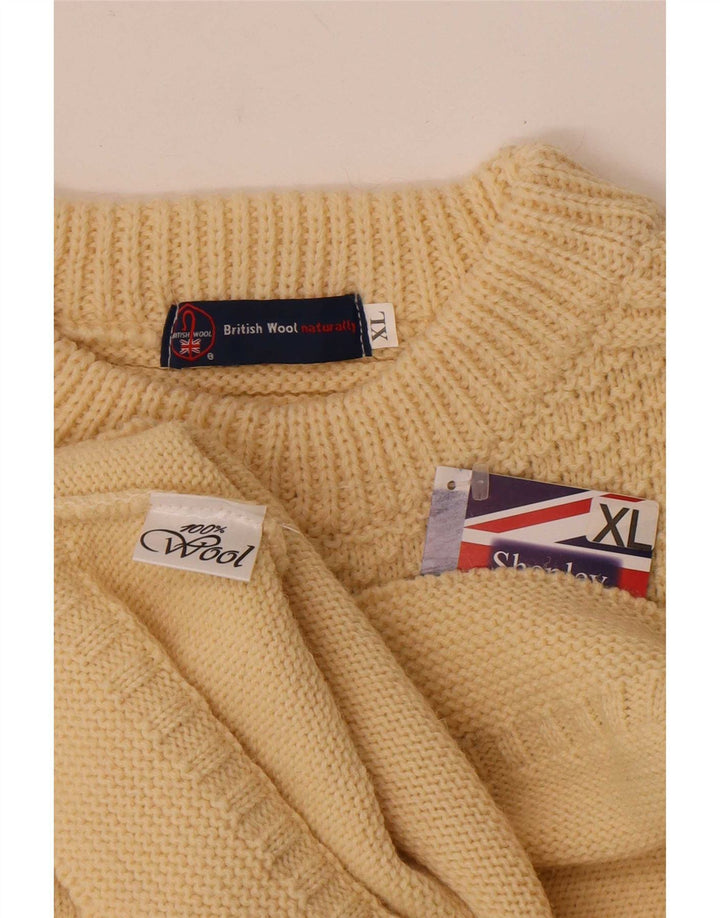 Maglione vintage da uomo con scollo a barca XL in lana bianca
