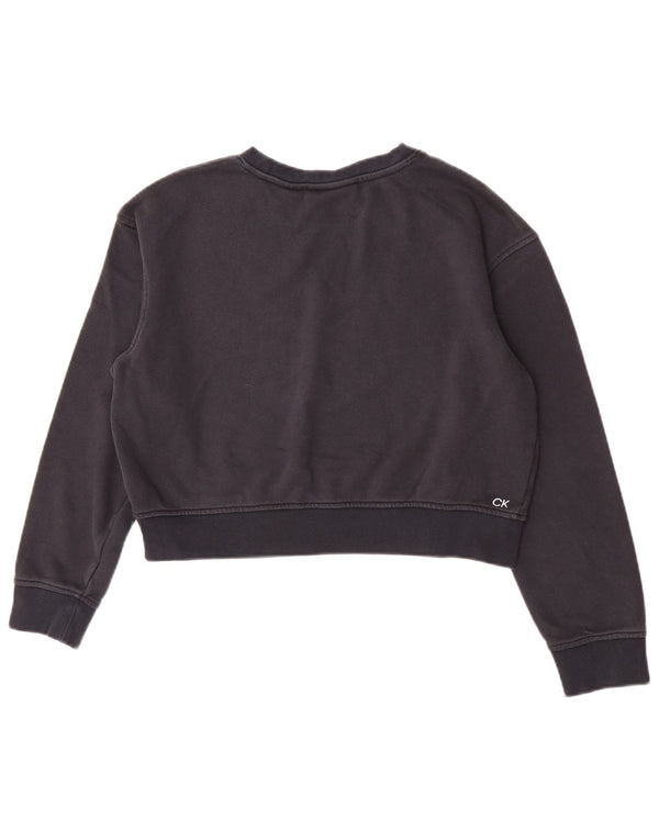 Calvin Klein Donna Graphic Crop Felpa Maglione UK 14 Medio Blu Navy