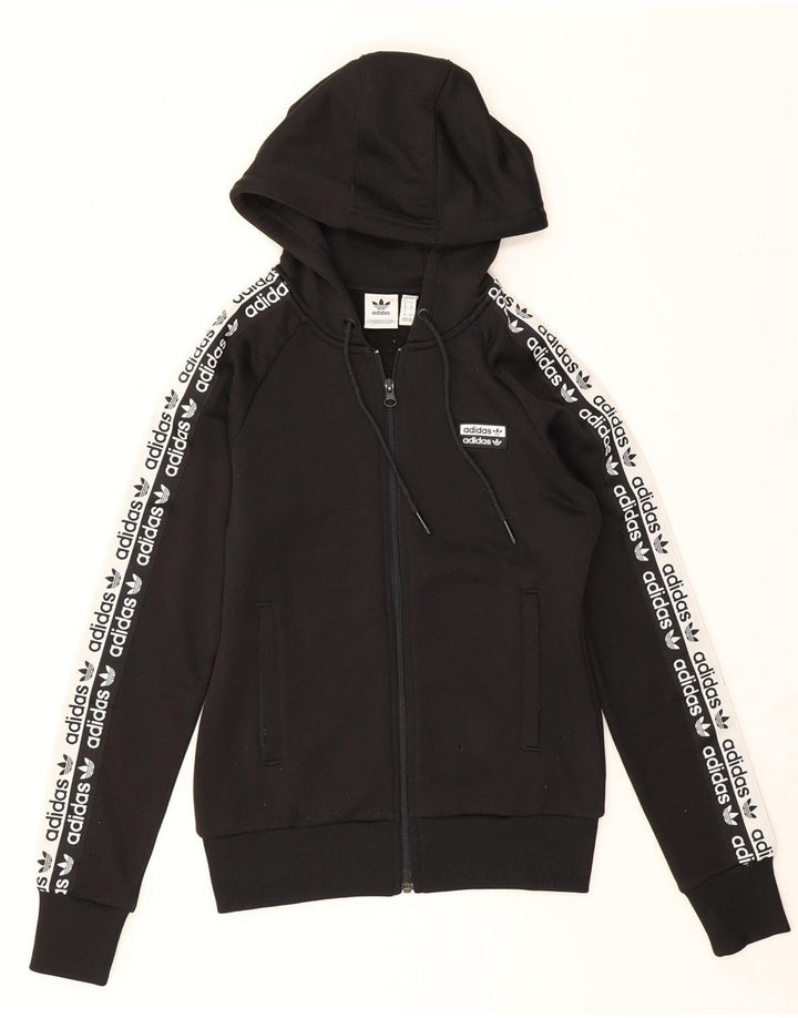 Maglione con cappuccio e zip grafica da donna Adidas UK 8 piccolo poliestere nero