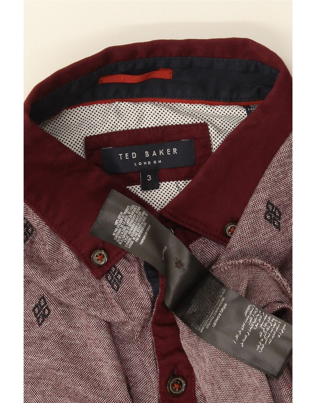 Polo da uomo Ted Baker taglia 3 cotone maculato medio bordeaux