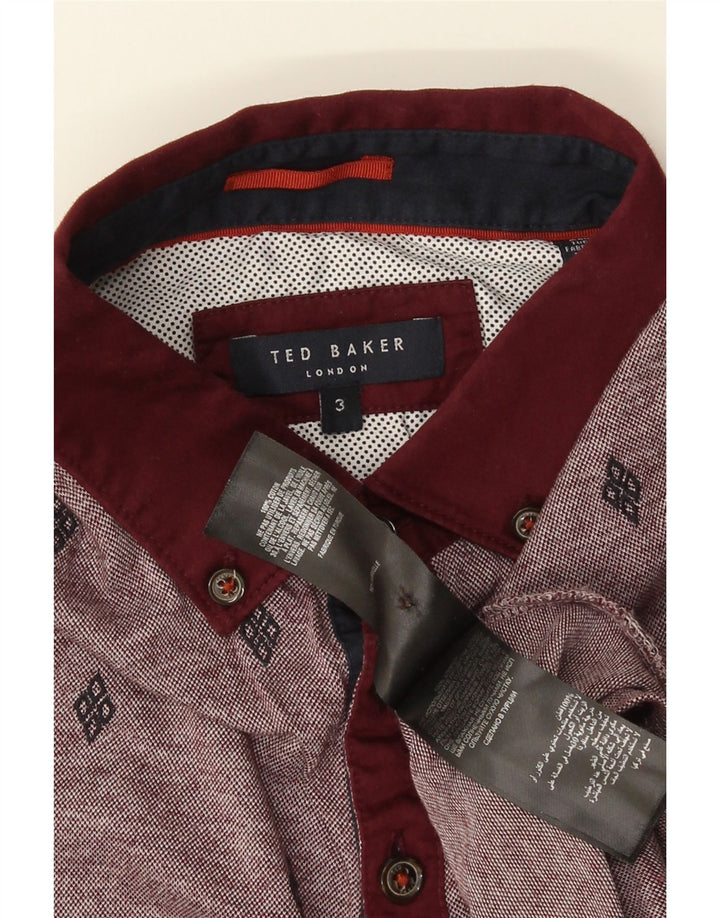 Polo da uomo Ted Baker taglia 3 cotone maculato medio bordeaux