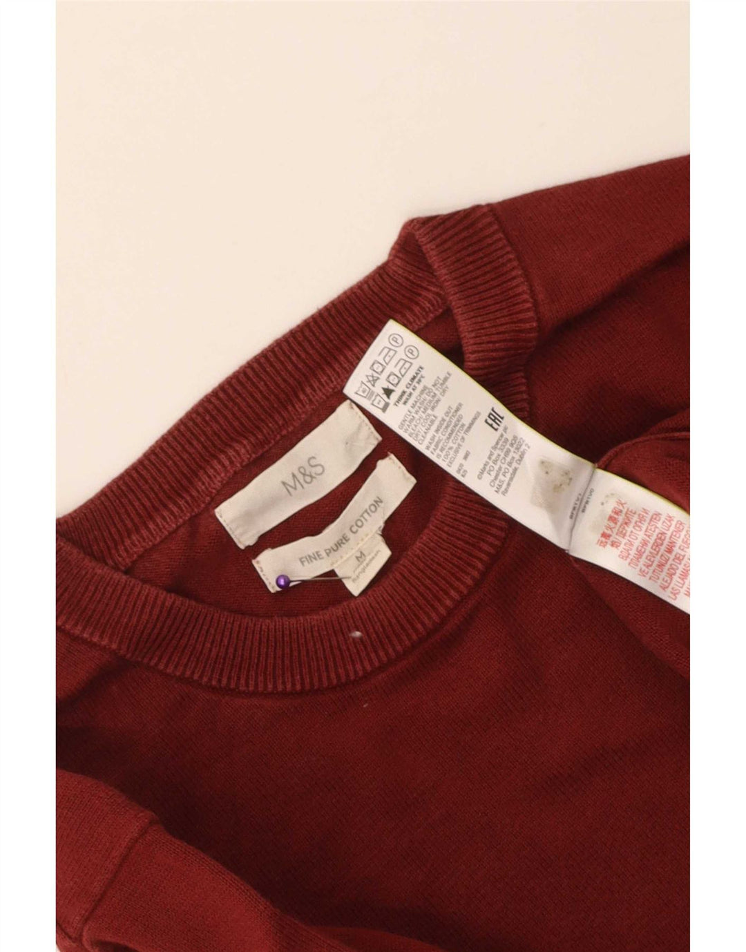 Maglione maglione girocollo da uomo Marks & Spencer in cotone bordeaux medio